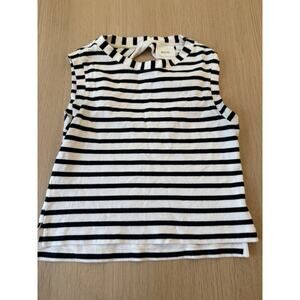 Maeve Anthropologie Crop Top Women's XS  Black Stripe Structured Open Back 1962